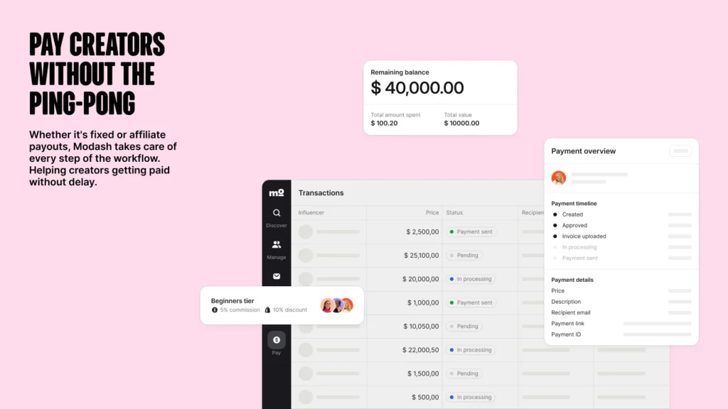 Modash ai app pay creators