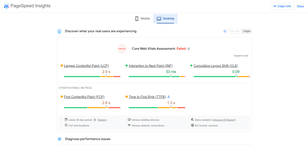 Pagespeed Insights AI App Desktop