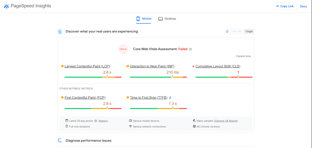 Pagespeed Insights AI App Mobile
