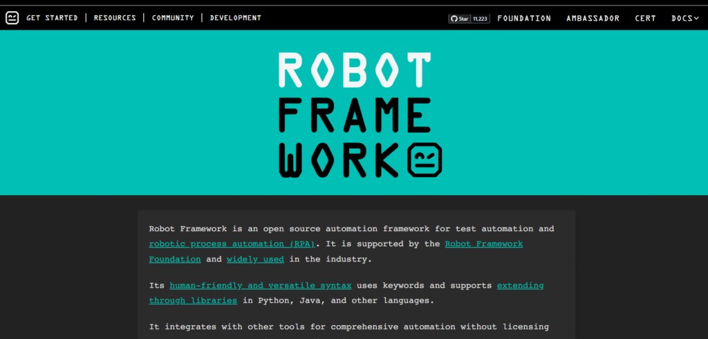 Robotframework ai app homepage