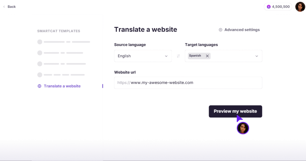 Smartcat AI App Translate website
