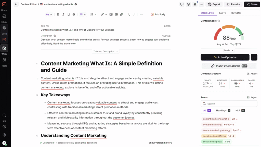 Surfer SEO ai app content editor