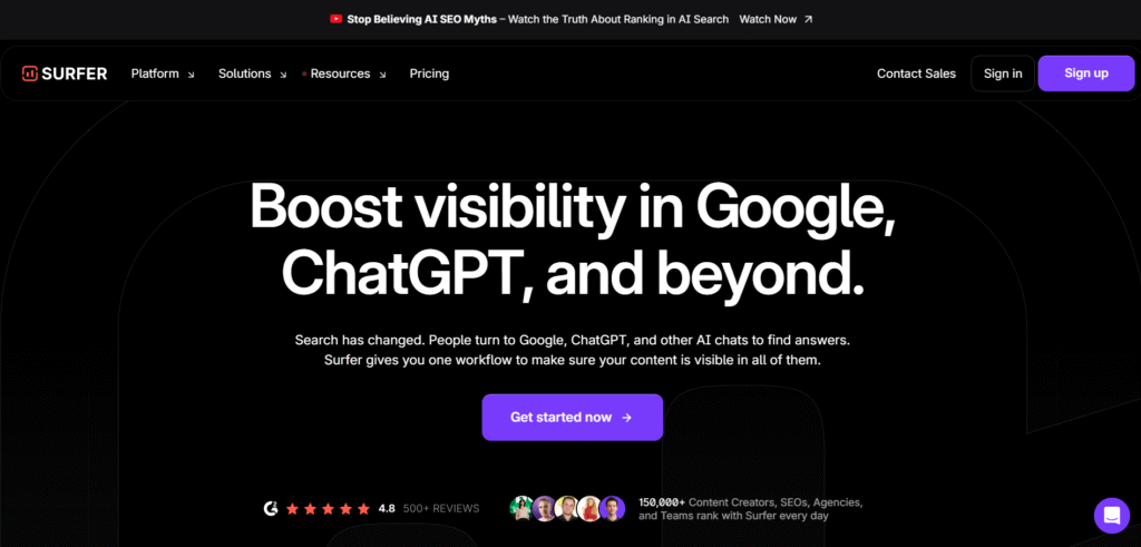 Surfer seo ai app homepage