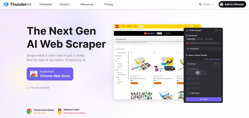 Thunderbit ai app homepage