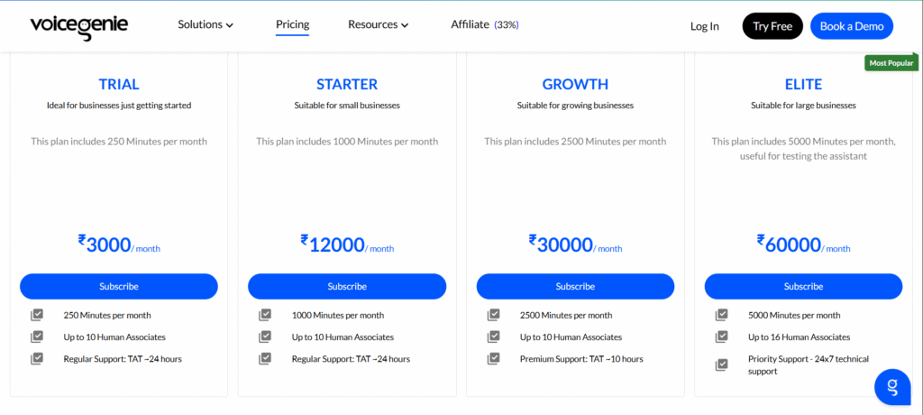 VoiceGenie AI App Pricing