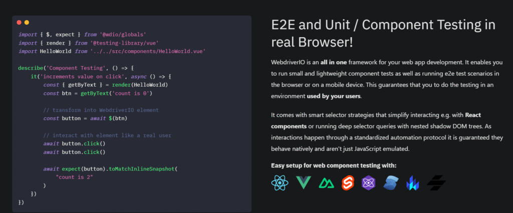 Webdriverio ai app E2E
