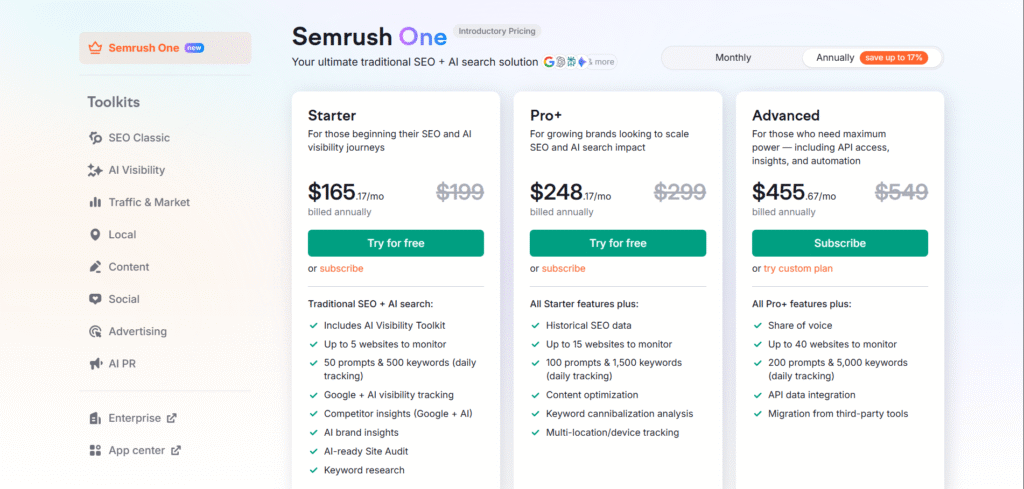 semrush ai app pricing