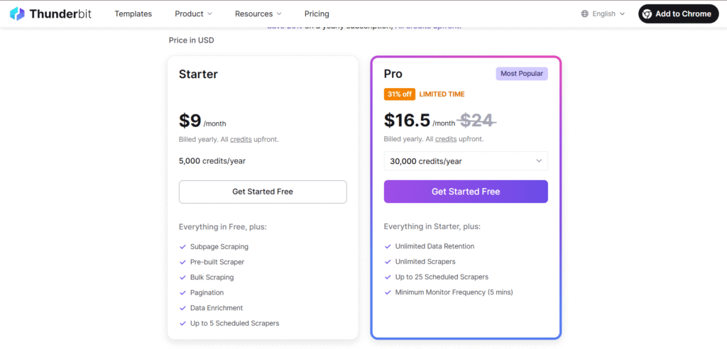 thunderbit ai app pricing