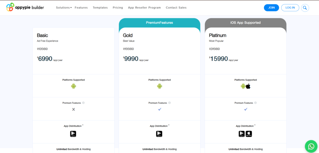 Appy Pie AI App pricing
