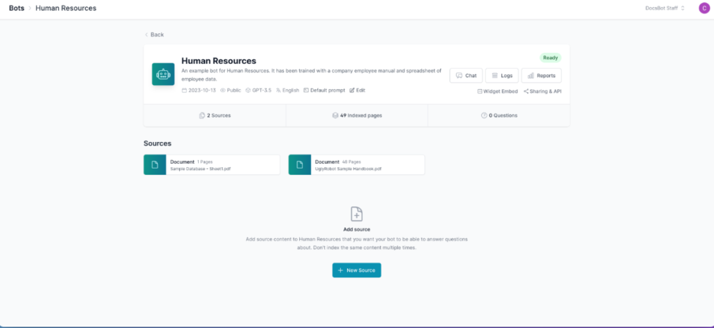 Docsbot AI App Bot Training
