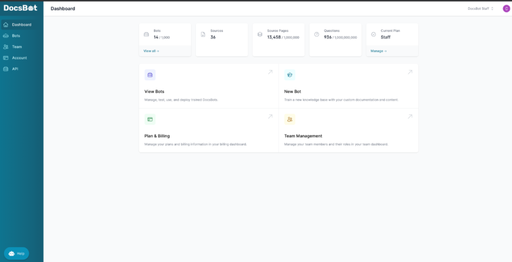 Docsbot AI App Dashboard