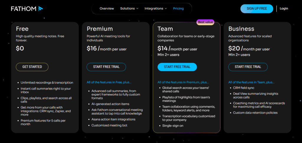 Fathom AI App pricing