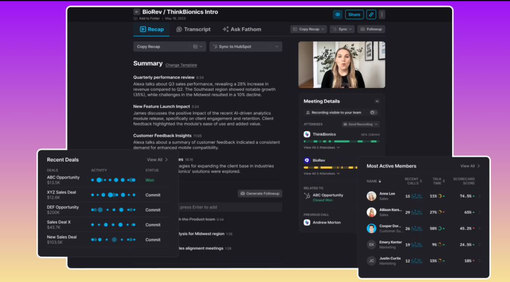 Fathom AI app Transcriptions