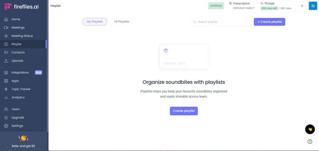 Fireflies-AI-App-Playlist