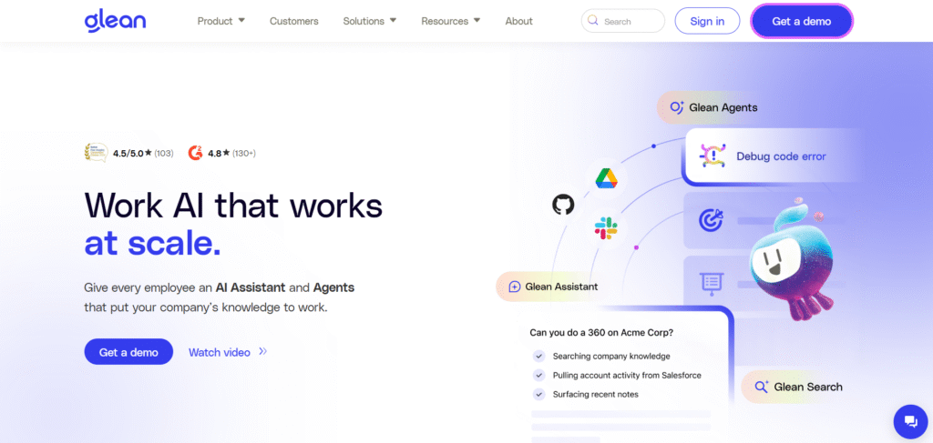 Glean AI app Homepage