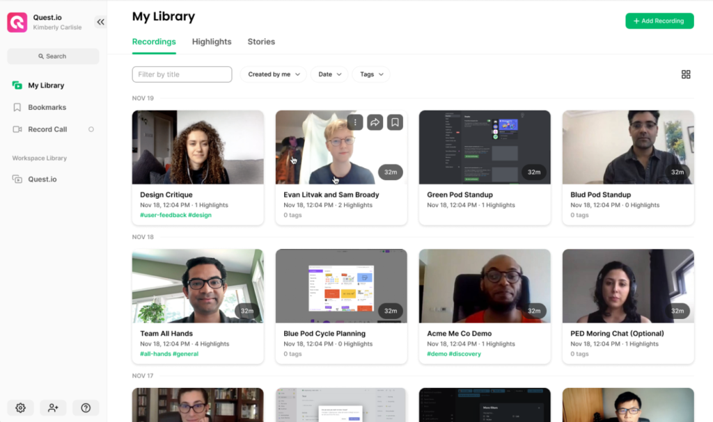 Grain AI App Recordings