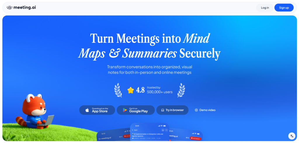 Meeting AI App homepage