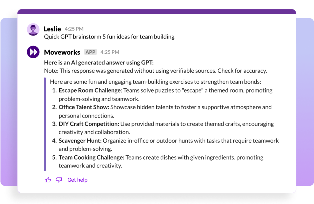 Move works Ai App quick-gpt-brainstorm-team-building-ideas