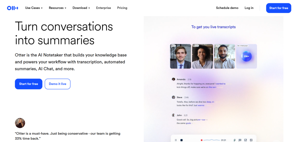 Otter AI App Homepage