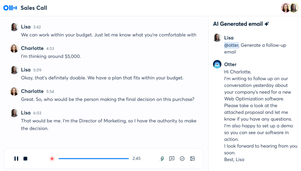 Otter AI App Real time Transcription
