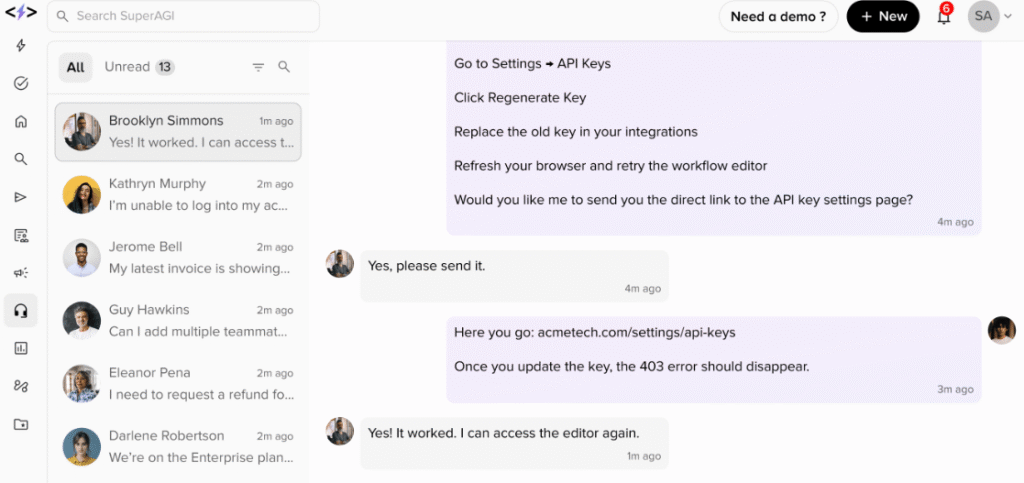 SuperAGI AI App Customer Support