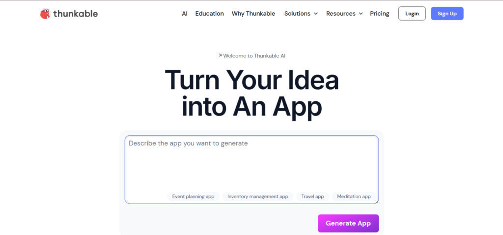 Thunkable AI App Homepage