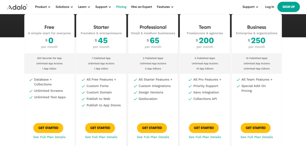 adalo ai app pricing