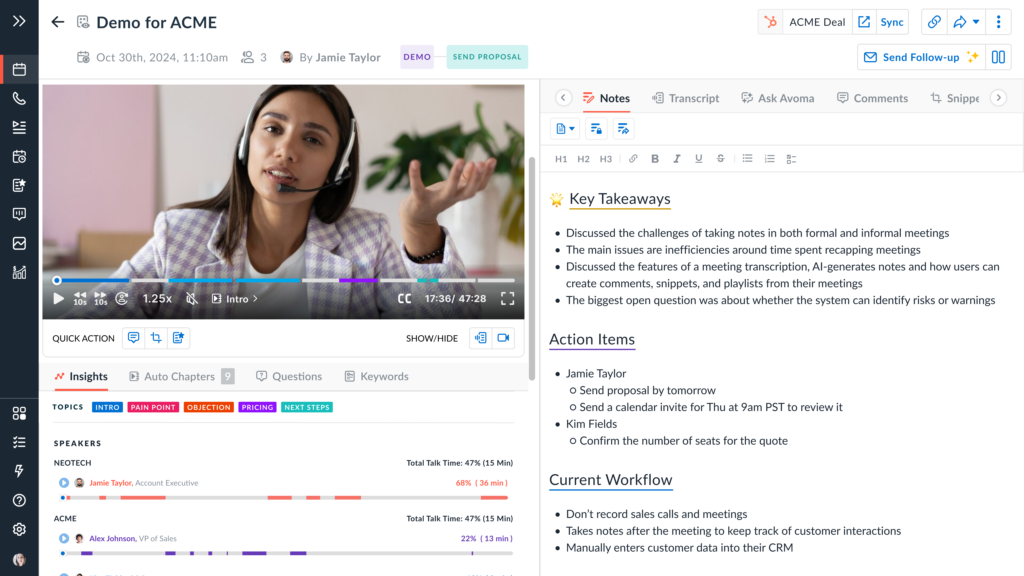 avoma ai app Notes and transcriptions