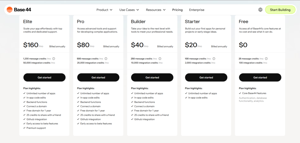 base44 ai app pricing