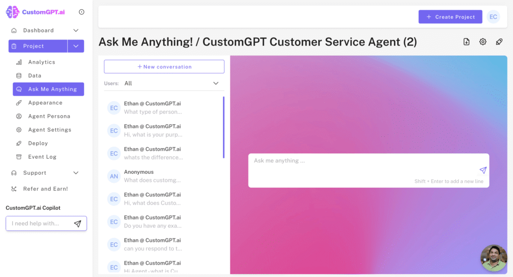 customgpt ai app Ask-Me-Anything
