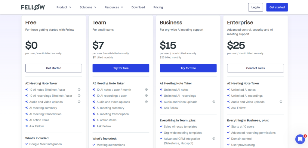 fellow ai app pricing