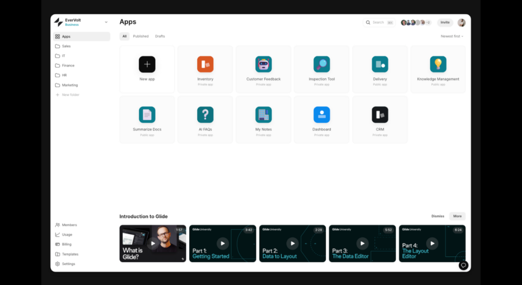 glide ai app Dashboard