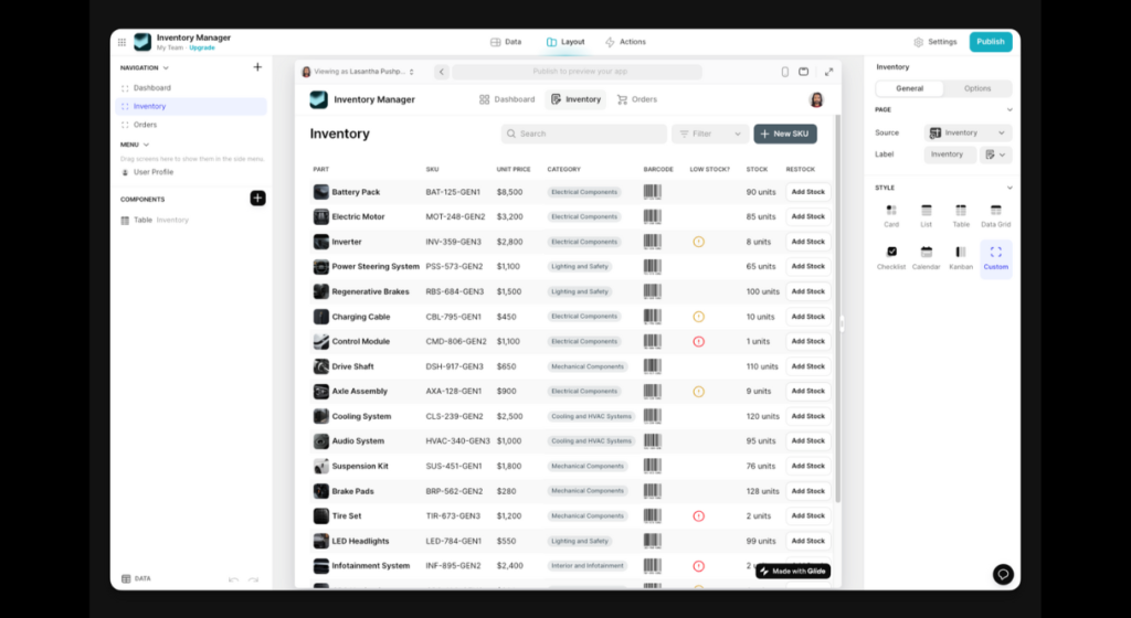 glide ai app layout editor