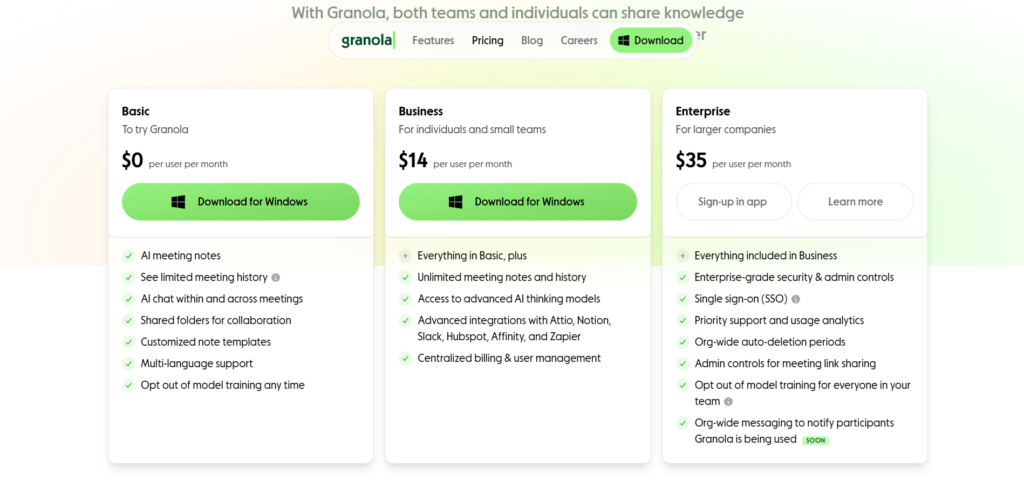 granola ai app pricing