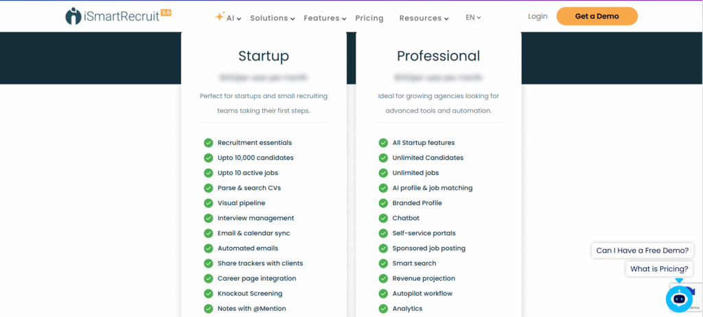 iSmartRecruit ai app pricing
