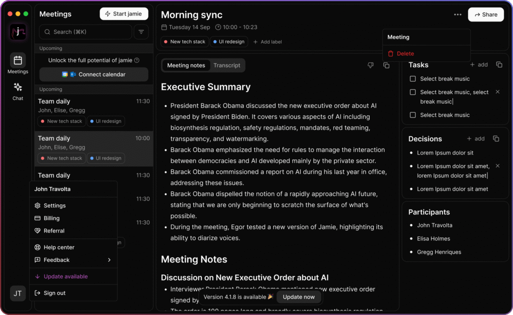 jamie ai app dashboard