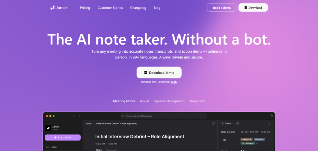 jamie ai app homepage