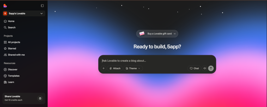 lovable ai app dashboard