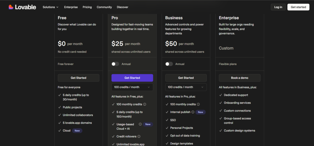 lovable ai app pricing