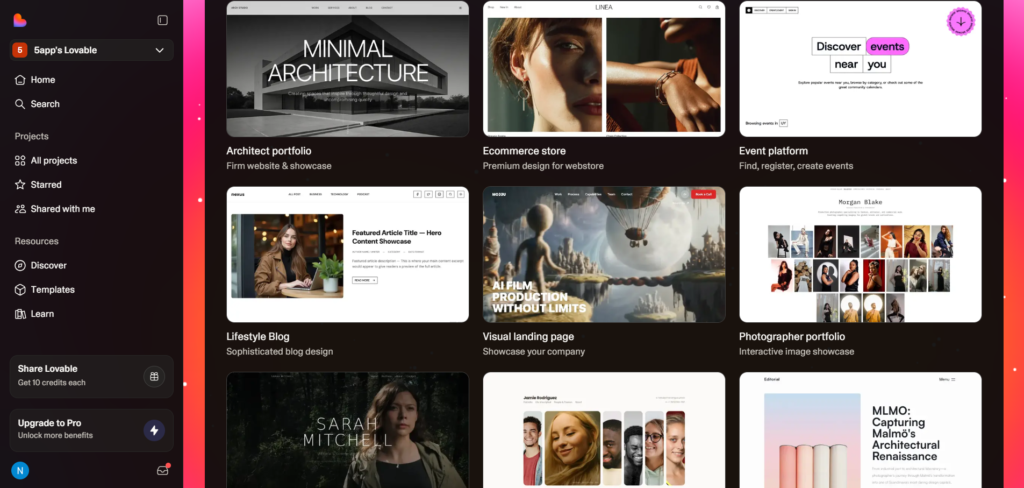 lovable ai app templates