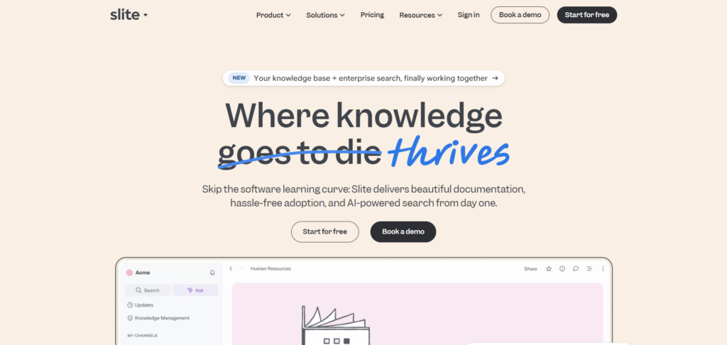 slite ai app homepage