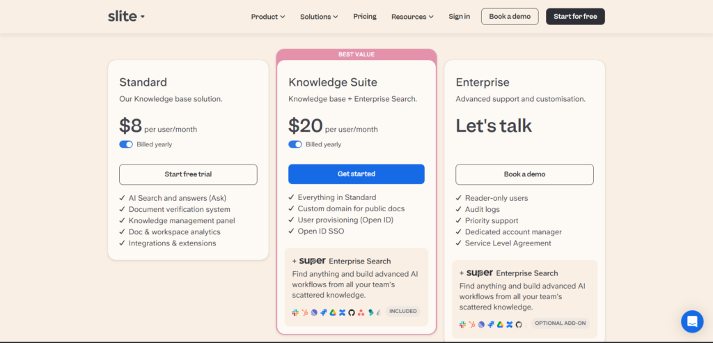 slite ai app pricing