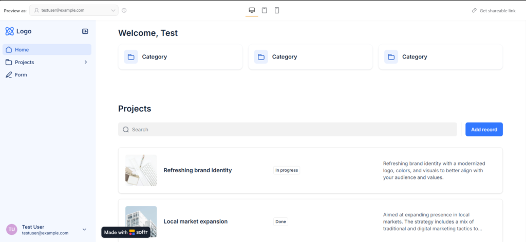 softr ai app preview