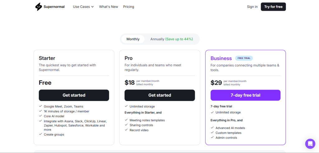 supernormal ai app pricing