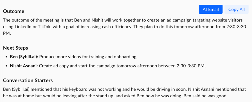 sybill-ai app Call Summaries