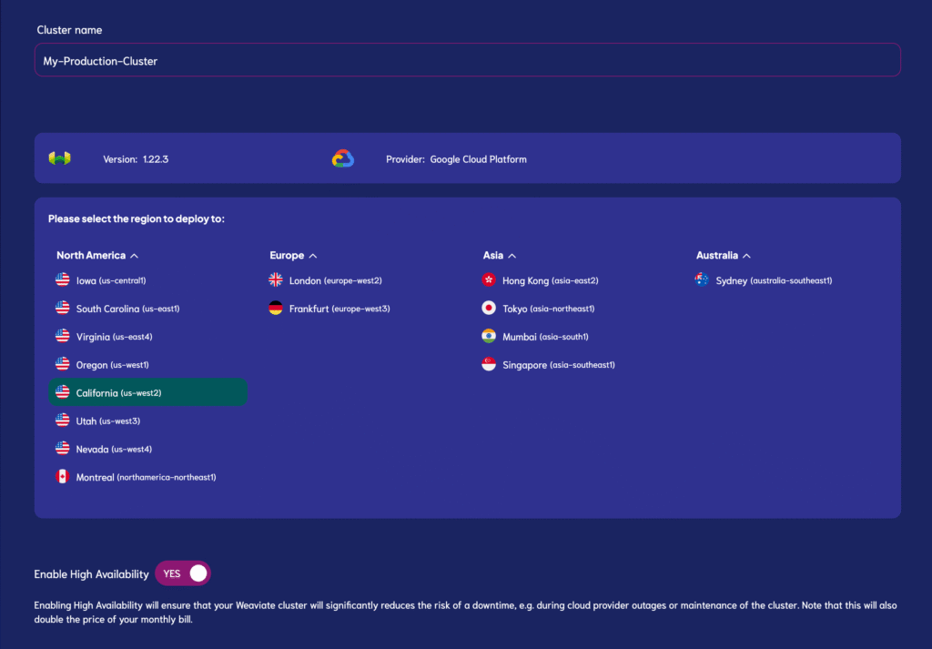 weaviate ai app-deploy-cluster-in-the-region-of-choice