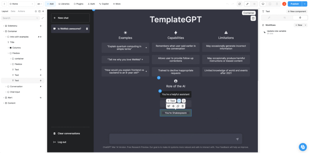 weweb ai app template-gpt