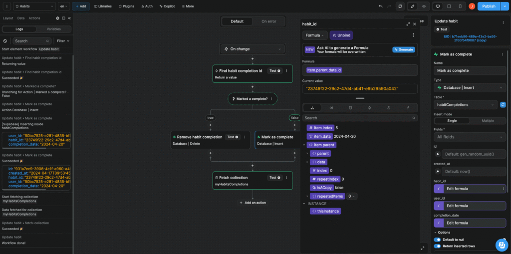 weweb ai app workflows