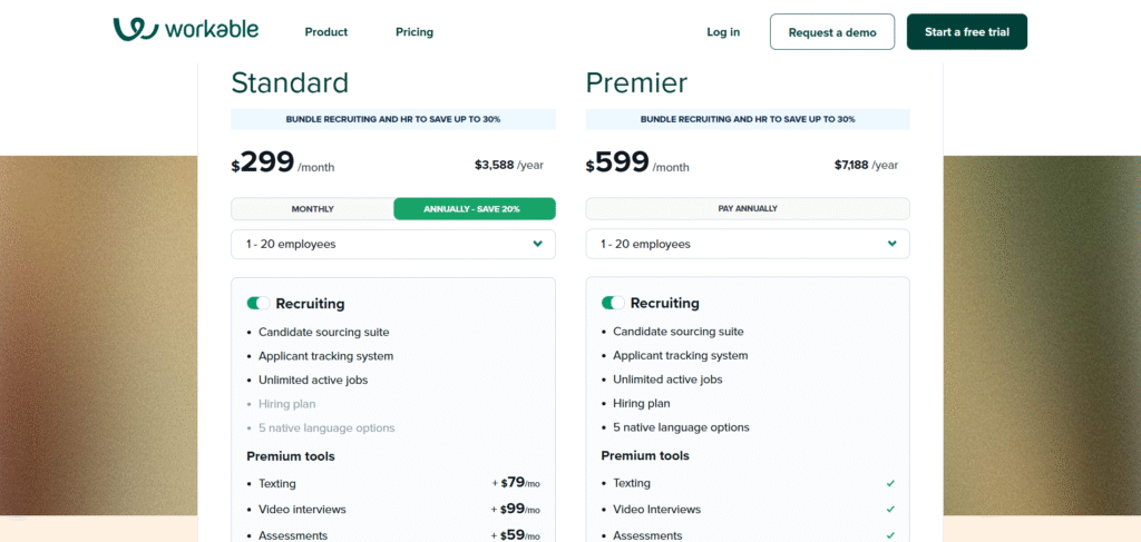 workable ai app pricing