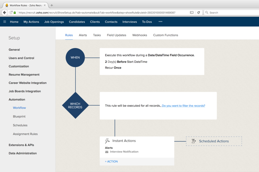 zoho-recruit ai app automation